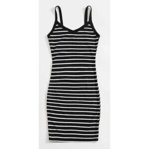 Women's Striped Rib-knit Bodycon Dress Black and White Size Small